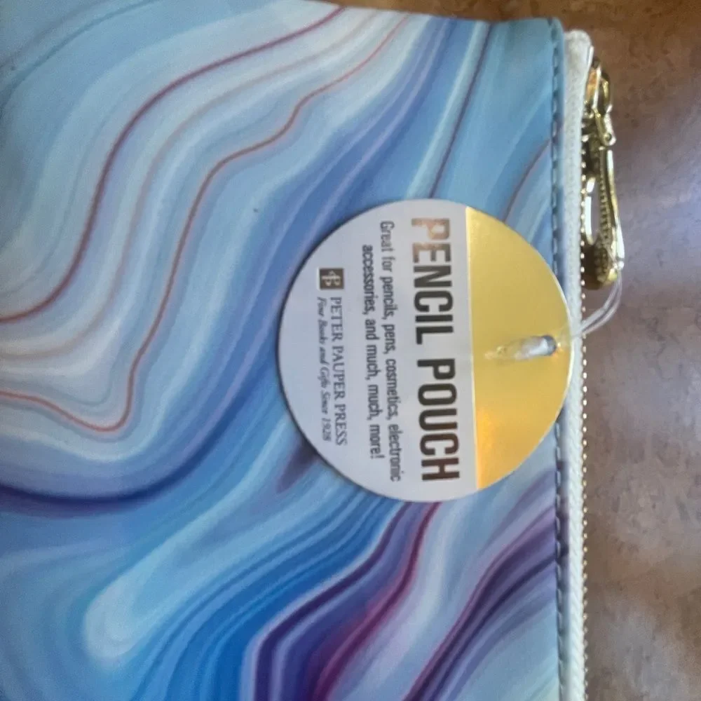 Blue Marble Design Pencil Pouch with Zipper